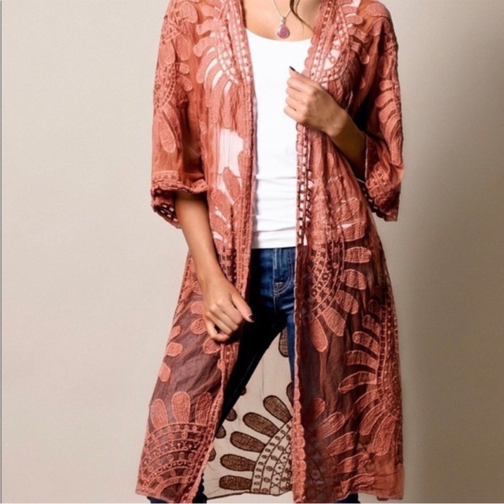 ADIVA Beautiful Sheer Embroidered Duster Cardigan
